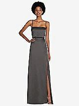 Front View Thumbnail - Caviar Gray Low Tie-Back Maxi Dress with Adjustable Skinny Straps