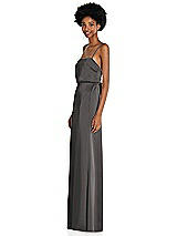 Side View Thumbnail - Caviar Gray Low Tie-Back Maxi Dress with Adjustable Skinny Straps