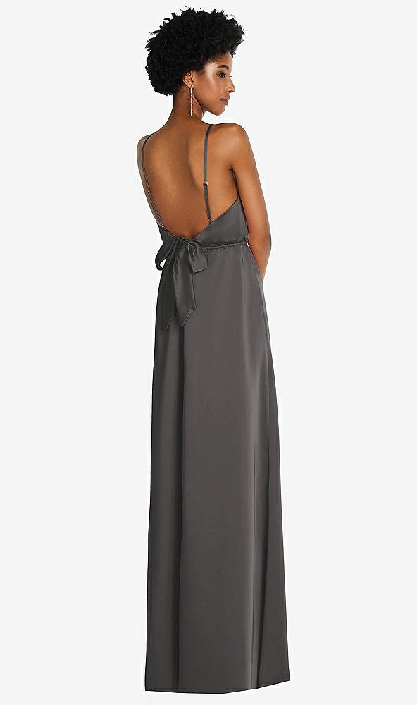 Back View - Caviar Gray Low Tie-Back Maxi Dress with Adjustable Skinny Straps