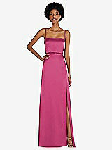 Front View Thumbnail - Tea Rose Low Tie-Back Maxi Dress with Adjustable Skinny Straps