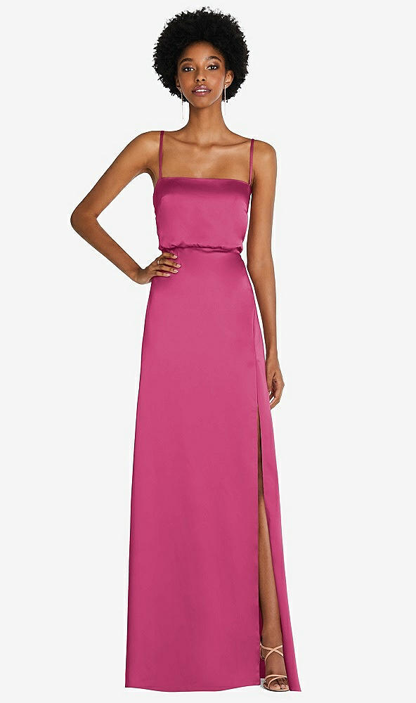 Front View - Tea Rose Low Tie-Back Maxi Dress with Adjustable Skinny Straps