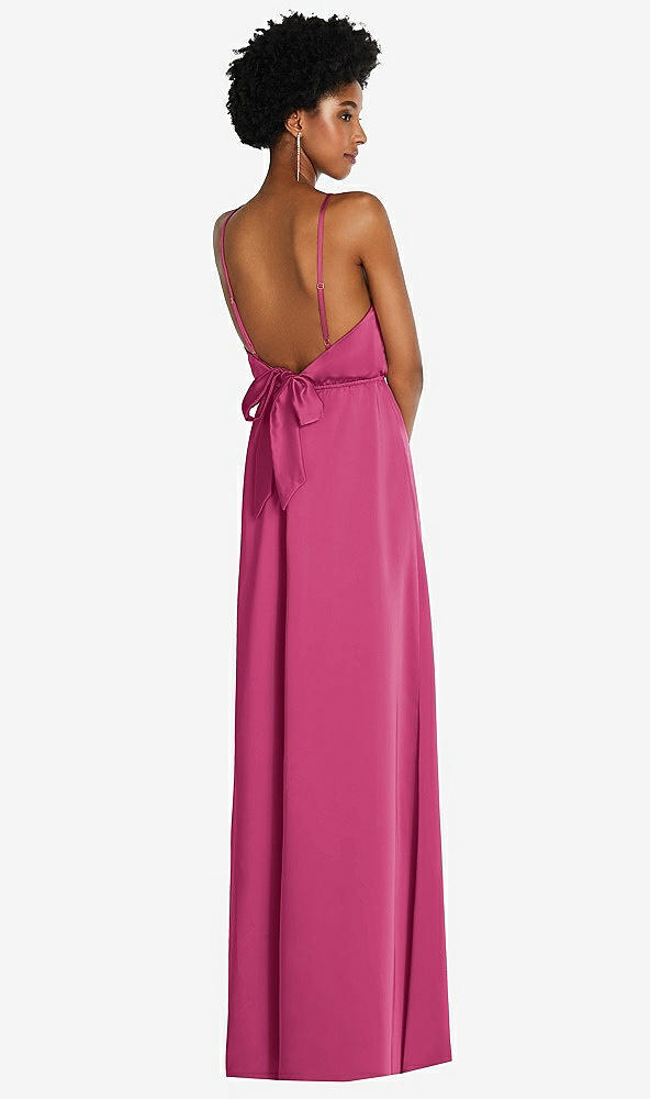 Back View - Tea Rose Low Tie-Back Maxi Dress with Adjustable Skinny Straps