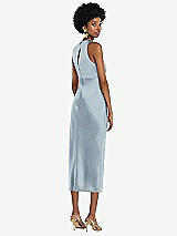 Rear View Thumbnail - Mist Jewel Neck Sleeveless Midi Dress with Bias Skirt