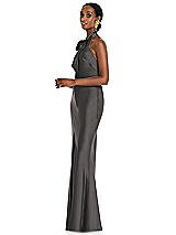 Side View Thumbnail - Caviar Gray Scarf Tie Stand Collar Maxi Dress with Front Slit