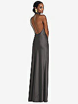 Rear View Thumbnail - Caviar Gray Scarf Tie Stand Collar Maxi Dress with Front Slit