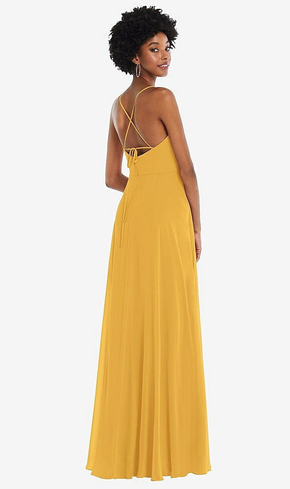 Back View - NYC Yellow Scoop Neck Convertible Tie-Strap Maxi Dress with Front Slit