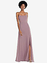 Front View Thumbnail - Dusty Rose Scoop Neck Convertible Tie-Strap Maxi Dress with Front Slit