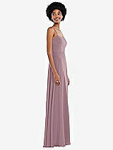Side View Thumbnail - Dusty Rose Scoop Neck Convertible Tie-Strap Maxi Dress with Front Slit