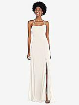 Alt View 1 Thumbnail - Ivory Scoop Neck Convertible Tie-Strap Maxi Dress with Front Slit