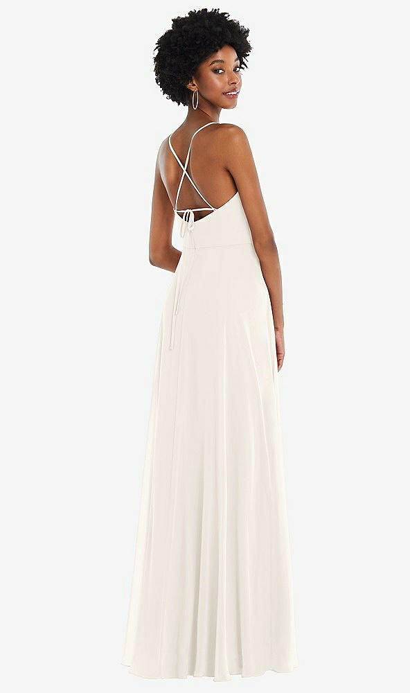 Back View - Ivory Scoop Neck Convertible Tie-Strap Maxi Dress with Front Slit