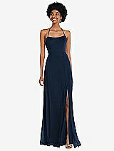 Alt View 1 Thumbnail - Midnight Navy Scoop Neck Convertible Tie-Strap Maxi Dress with Front Slit