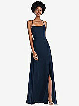 Front View Thumbnail - Midnight Navy Scoop Neck Convertible Tie-Strap Maxi Dress with Front Slit