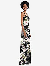 Side View Thumbnail - Noir Garden Scoop Neck Convertible Tie-Strap Maxi Dress with Front Slit