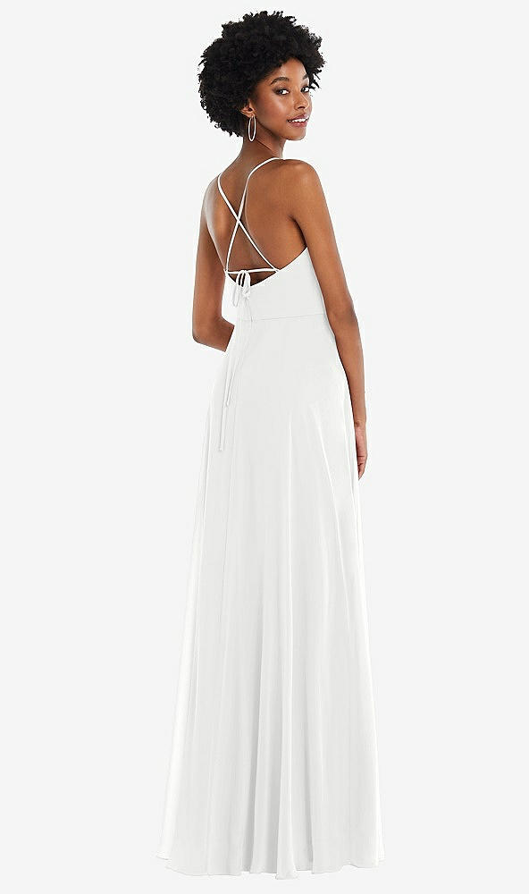 Back View - White Scoop Neck Convertible Tie-Strap Maxi Dress with Front Slit