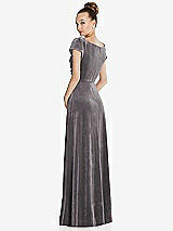 Rear View Thumbnail - Caviar Gray Cap Sleeve Faux Wrap Velvet Maxi Dress with Pockets