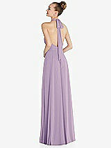 Rear View Thumbnail - Pale Purple Halter Backless Maxi Dress with Crystal Button Ruffle Placket
