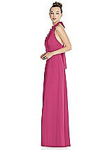 Side View Thumbnail - Tea Rose Halter Backless Maxi Dress with Crystal Button Ruffle Placket
