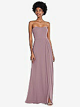 Front View Thumbnail - Dusty Rose Strapless Sweetheart Maxi Dress with Pleated Front Slit 