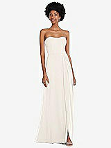 Front View Thumbnail - Ivory Strapless Sweetheart Maxi Dress with Pleated Front Slit 