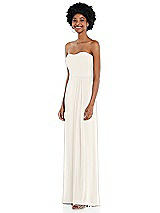 Side View Thumbnail - Ivory Strapless Sweetheart Maxi Dress with Pleated Front Slit 