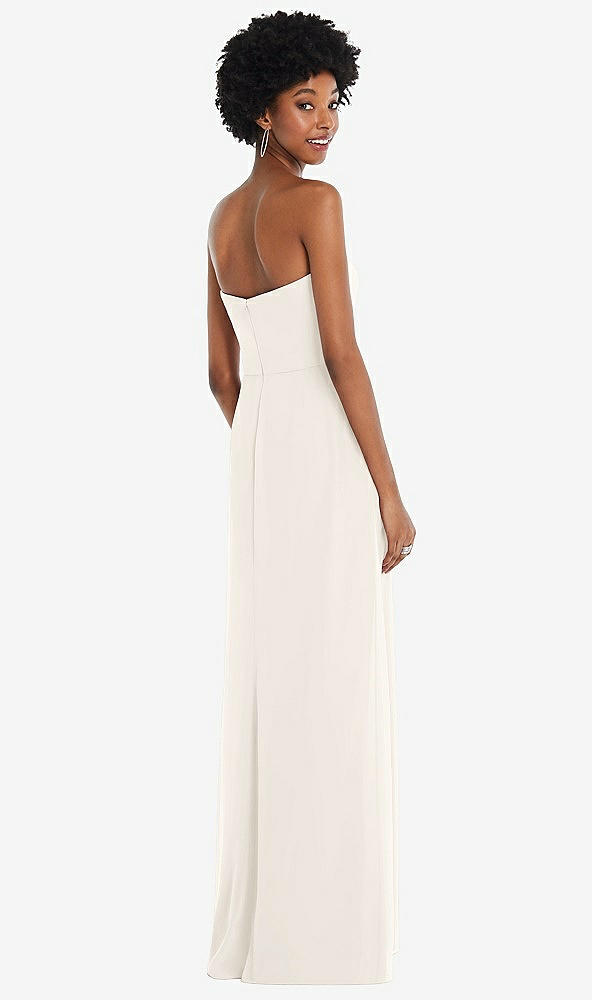 Back View - Ivory Strapless Sweetheart Maxi Dress with Pleated Front Slit 