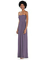 Side View Thumbnail - Lavender Strapless Sweetheart Maxi Dress with Pleated Front Slit 