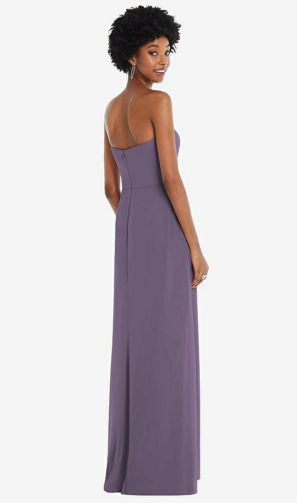Back View - Lavender Strapless Sweetheart Maxi Dress with Pleated Front Slit 