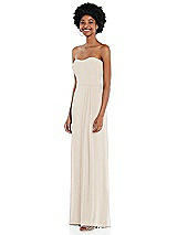 Side View Thumbnail - Oat Strapless Sweetheart Maxi Dress with Pleated Front Slit 
