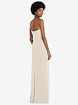Rear View Thumbnail - Oat Strapless Sweetheart Maxi Dress with Pleated Front Slit 