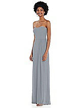 Side View Thumbnail - Platinum Strapless Sweetheart Maxi Dress with Pleated Front Slit 