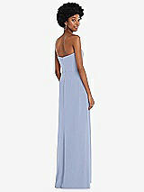 Rear View Thumbnail - Sky Blue Strapless Sweetheart Maxi Dress with Pleated Front Slit 