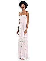 Side View Thumbnail - Watercolor Print Strapless Sweetheart Maxi Dress with Pleated Front Slit 