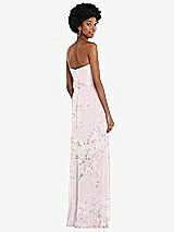Rear View Thumbnail - Watercolor Print Strapless Sweetheart Maxi Dress with Pleated Front Slit 
