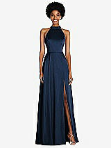 Front View Thumbnail - Midnight Navy Stand Collar Cutout Tie Back Maxi Dress with Front Slit