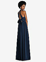 Rear View Thumbnail - Midnight Navy Stand Collar Cutout Tie Back Maxi Dress with Front Slit