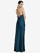 Rear View Thumbnail - Atlantic Blue Diamond Halter Bias Maxi Slip Dress with Convertible Straps