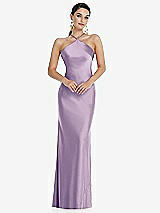 Front View Thumbnail - Pale Purple Diamond Halter Bias Maxi Slip Dress with Convertible Straps