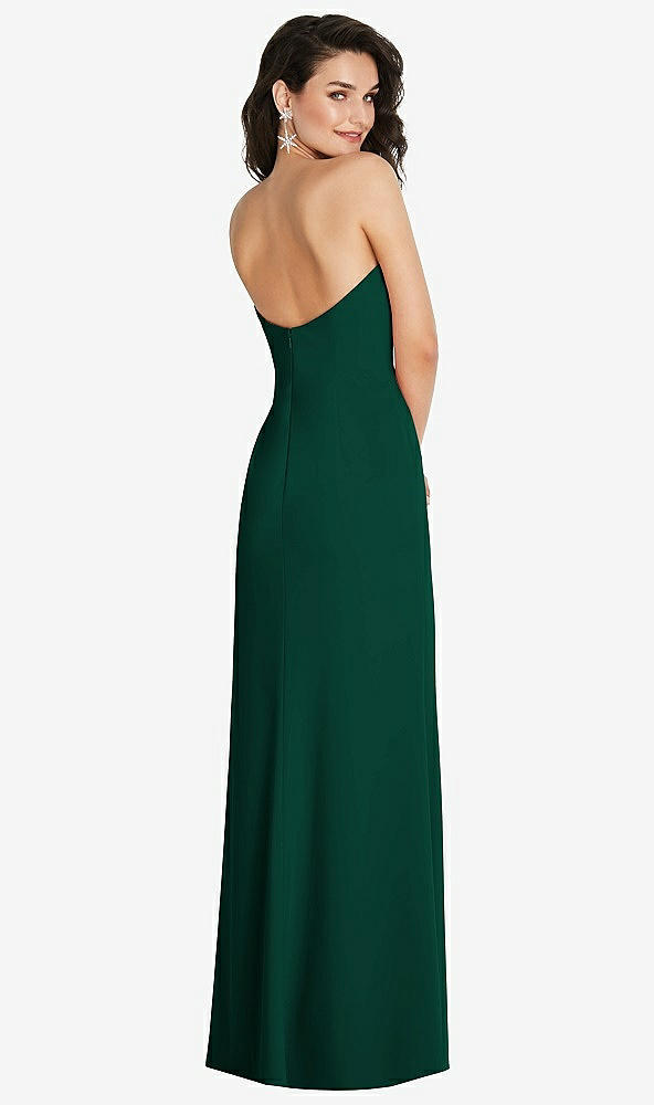 Back View - Hunter Green Strapless Scoop Back Maxi Dress with Front Slit