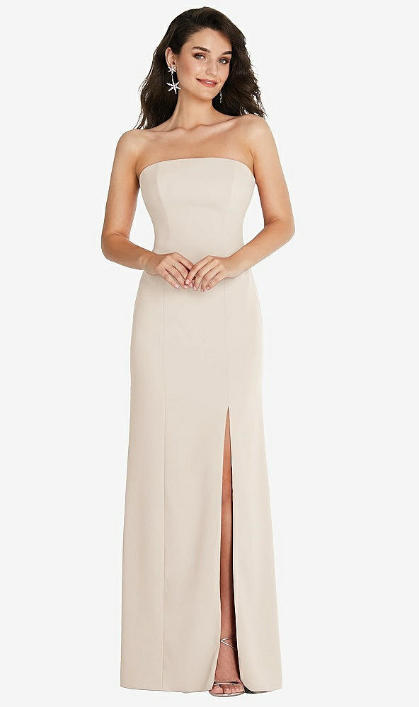 Front View - Oat Strapless Scoop Back Maxi Dress with Front Slit
