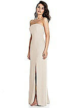 Side View Thumbnail - Oat Strapless Scoop Back Maxi Dress with Front Slit