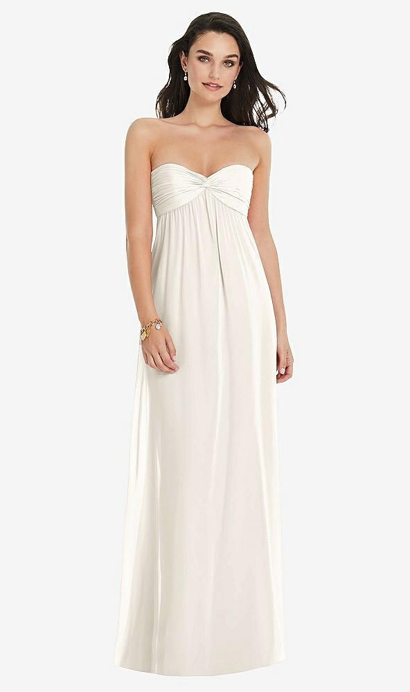 Front View - Ivory Twist Shirred Strapless Empire Waist Gown with Optional Straps
