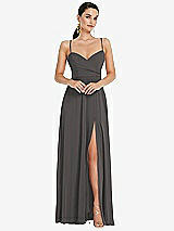 Front View Thumbnail - Caviar Gray Adjustable Strap Wrap Bodice Maxi Dress with Front Slit 
