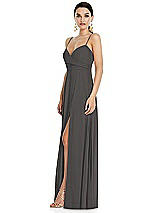 Side View Thumbnail - Caviar Gray Adjustable Strap Wrap Bodice Maxi Dress with Front Slit 