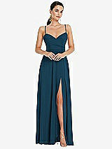 Front View Thumbnail - Atlantic Blue Adjustable Strap Wrap Bodice Maxi Dress with Front Slit 