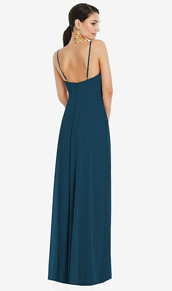 Back View - Atlantic Blue Adjustable Strap Wrap Bodice Maxi Dress with Front Slit 