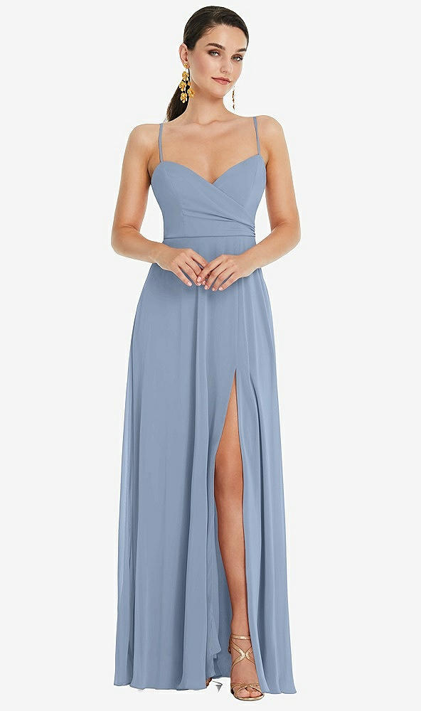 Front View - Cloudy Adjustable Strap Wrap Bodice Maxi Dress with Front Slit 