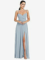 Front View Thumbnail - Mist Adjustable Strap Wrap Bodice Maxi Dress with Front Slit 