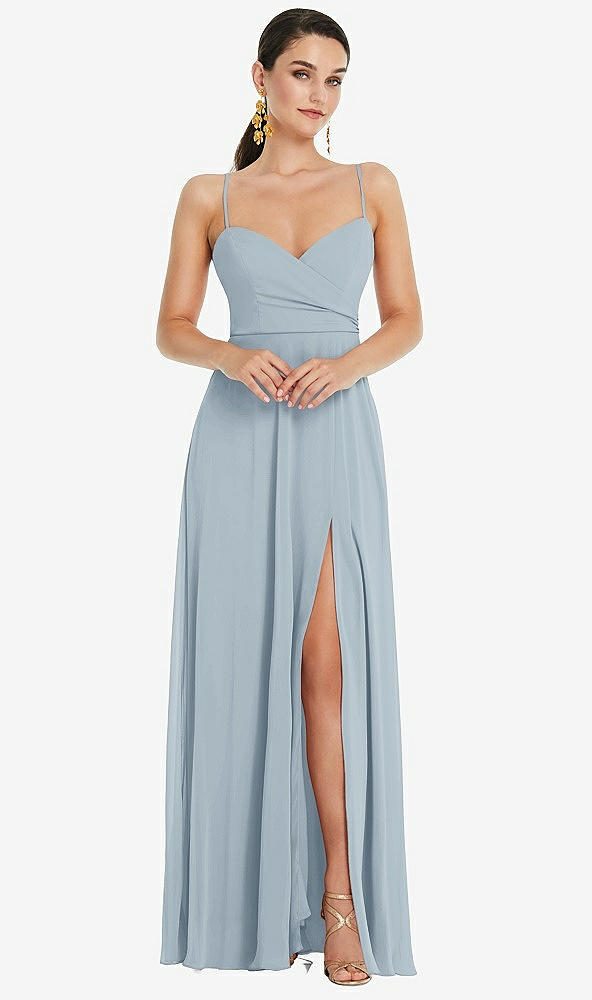 Front View - Mist Adjustable Strap Wrap Bodice Maxi Dress with Front Slit 
