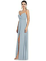 Side View Thumbnail - Mist Adjustable Strap Wrap Bodice Maxi Dress with Front Slit 