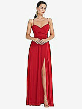 Front View Thumbnail - Parisian Red Adjustable Strap Wrap Bodice Maxi Dress with Front Slit 